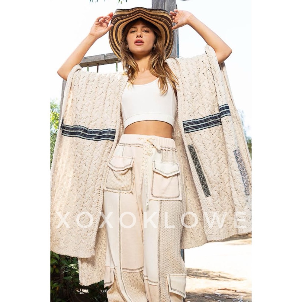 POL Oatmeal Beige Open Front Sleeveless Chenille Cardigan Wrap - Picture 8 of 13